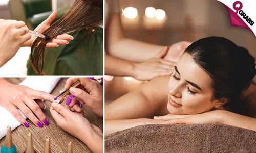 Killer Beauty Deal: Massage + Hair Treatment + Threading + Mani-Pedi with Color + Hair Brushing!
